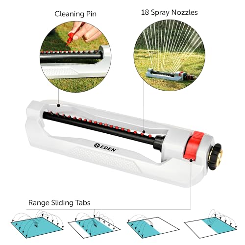 Eden 94110 Heavy-Duty Metal Oscillating Sprinkler | Covers Up to 3,315 sq. ft., 18 Precision Nozzles, Adjustable Range, Turbo Drive Motor, Quick Connect Bundle - Image 2