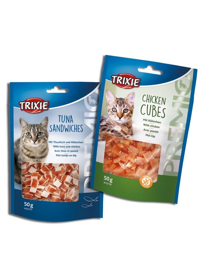 تريكسي مجموعة مكافآت القطط من ساندويتشات التونة الفاخرة ومكعبات الدجاج الفاخرة، مكافآت غنية بالعناصر الغذائية للقطط، مناسبة لجميع السلالات - (عبوة من قطعتين) - Image 1