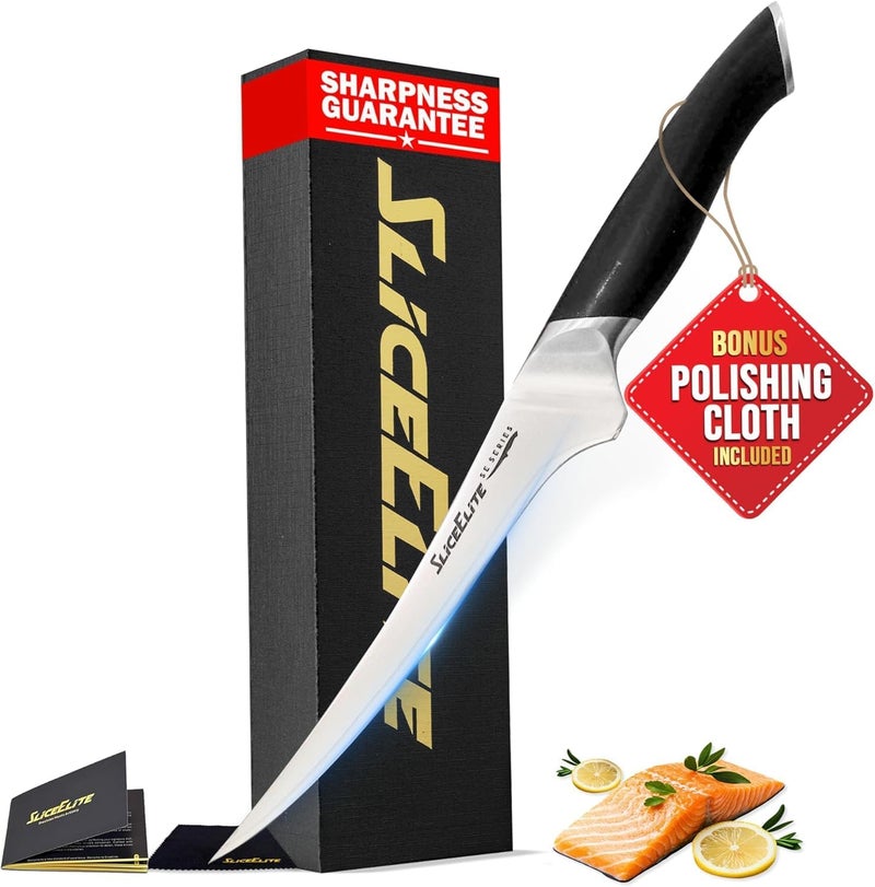 SliceElite SE Series 7-Inch Fillet Knife for Meat & Fish – Razor-Sharp VG10 Steel Blade, Precision Trimming & Boning Knife for Meat Cutting, Professional Fillet Knofe with Pakkawood Handle - Image 1