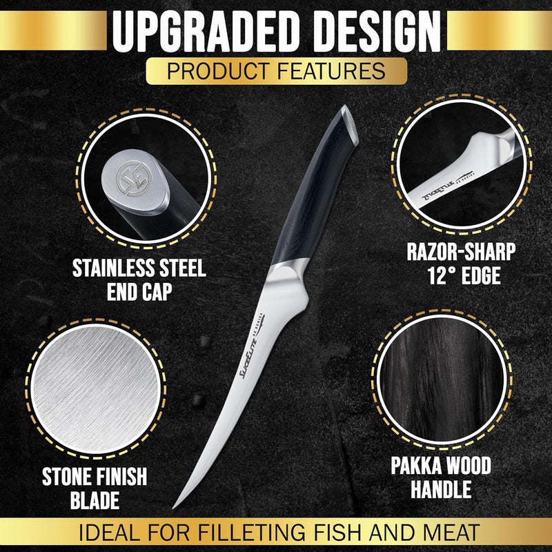 SliceElite SE Series 7-Inch Fillet Knife for Meat & Fish – Razor-Sharp VG10 Steel Blade, Precision Trimming & Boning Knife for Meat Cutting, Professional Fillet Knofe with Pakkawood Handle - Image 2