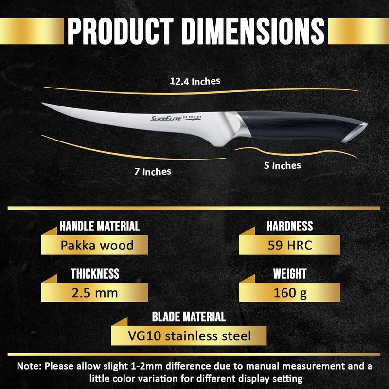 SliceElite SE Series 7-Inch Fillet Knife for Meat & Fish – Razor-Sharp VG10 Steel Blade, Precision Trimming & Boning Knife for Meat Cutting, Professional Fillet Knofe with Pakkawood Handle - Image 3