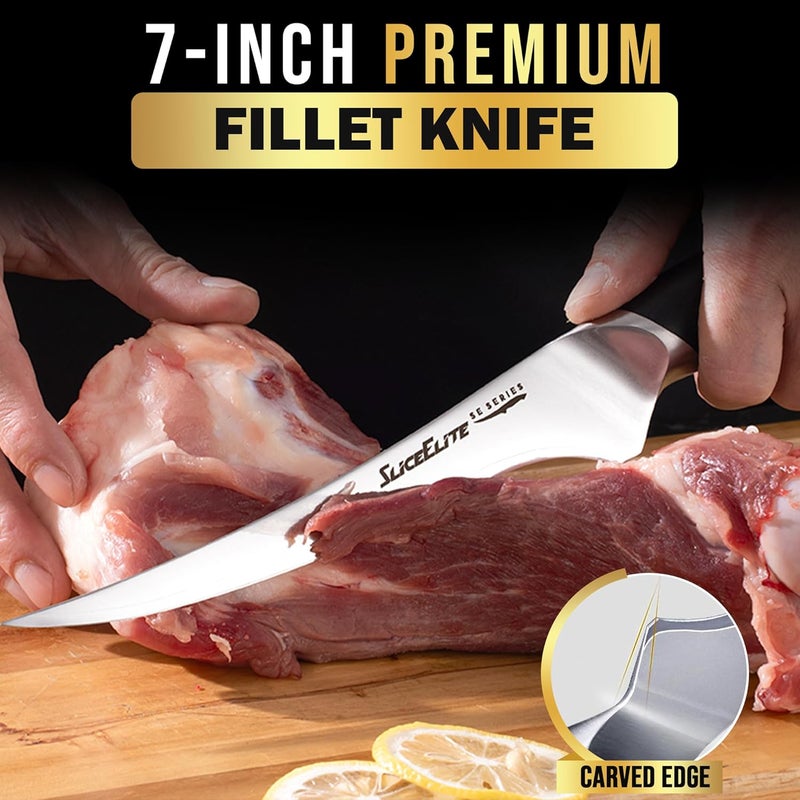 SliceElite SE Series 7-Inch Fillet Knife for Meat & Fish – Razor-Sharp VG10 Steel Blade, Precision Trimming & Boning Knife for Meat Cutting, Professional Fillet Knofe with Pakkawood Handle - Image 5