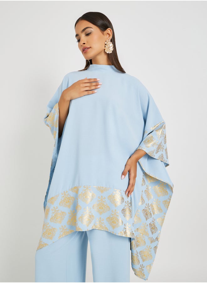 Styli Foil Print High Neck Kimono and Wide Leg Pants Co-Ords  - Image 2