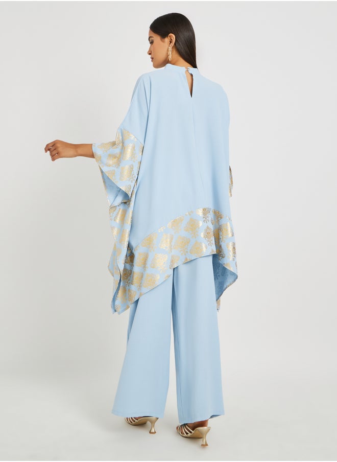 Styli Foil Print High Neck Kimono and Wide Leg Pants Co-Ords  - Image 5