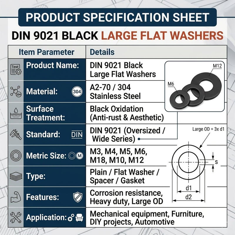 Stainless Steel A2-70 Black Flat Washers M8 Heavy Duty DIN9021 Spacers - Image 4