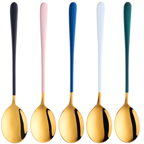 Leeonz® Gold Plated Stainless Steel Espresso Spoons, Mini Teaspoons Set for Coffee Sugar Dessert Cake Ice Cream Soup Antipasto Cappuccino, 8.26 Inch (Pack of 5) - Image 1