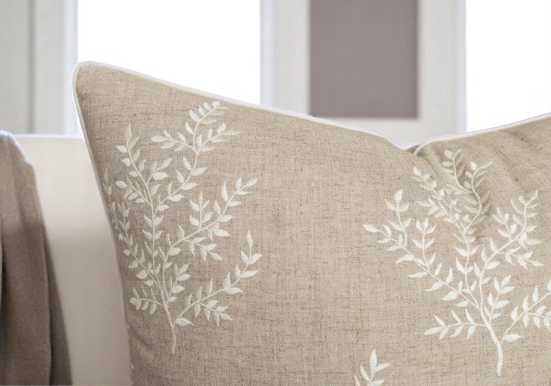 VAGMINE Embroidered Botanical Accent Pillow Cover 20x20 â€“ Natural Linen Square Cushion Cover for Chair & Couch Styling â€“ Leaves - Image 3