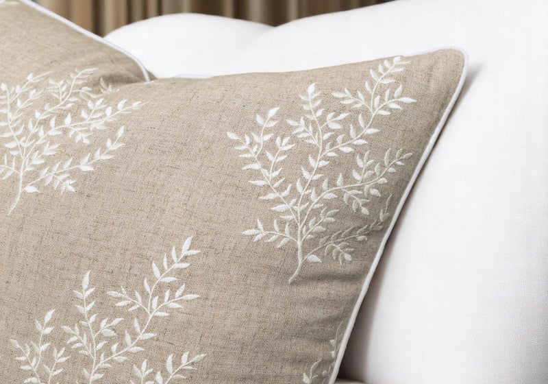 VAGMINE Embroidered Botanical Accent Pillow Cover 20x20 â€“ Natural Linen Square Cushion Cover for Chair & Couch Styling â€“ Leaves - Image 2
