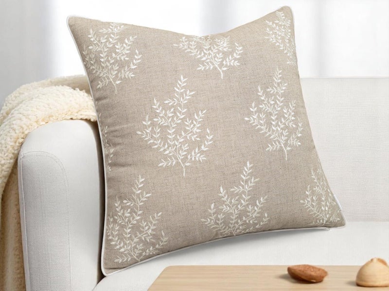 VAGMINE Embroidered Botanical Accent Pillow Cover 20x20 â€“ Natural Linen Square Cushion Cover for Chair & Couch Styling â€“ Leaves - Image 4