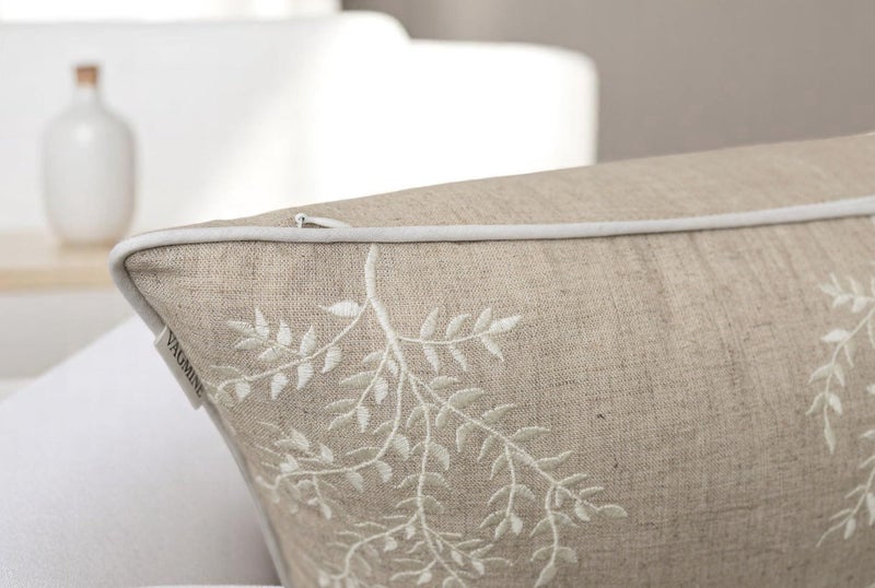 VAGMINE Embroidered Botanical Accent Pillow Cover 20x20 â€“ Natural Linen Square Cushion Cover for Chair & Couch Styling â€“ Leaves - Image 5