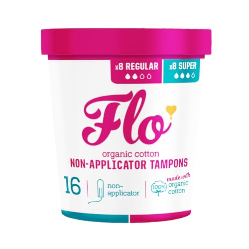 FLO - Organic Cotton Tampons for Women - 16 Pack (8 Regular, 8 Super) - Leak Proof - No Synthetic Fibers, Chlorine Bleach, or Added Dyes - Non-Applicator - Feminine Care - Vegan & Cruelty Free - Image 1