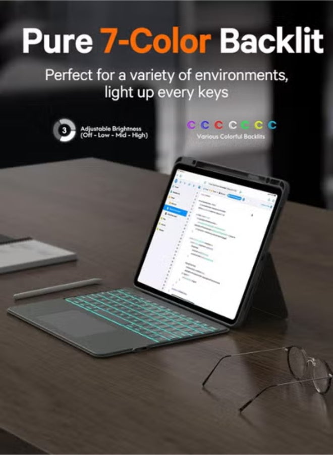 Arabic/English two-language  Keyboard Case for iPad 10th & 11th Generation (A16), Magnetic Detachable Case & 7-Color Backlit,, Smart Trackpad, 15°-180° Adjustable, Portrait/Landscape,  Keyboard for iPad 11th 2025/10th 2022, - Image 4