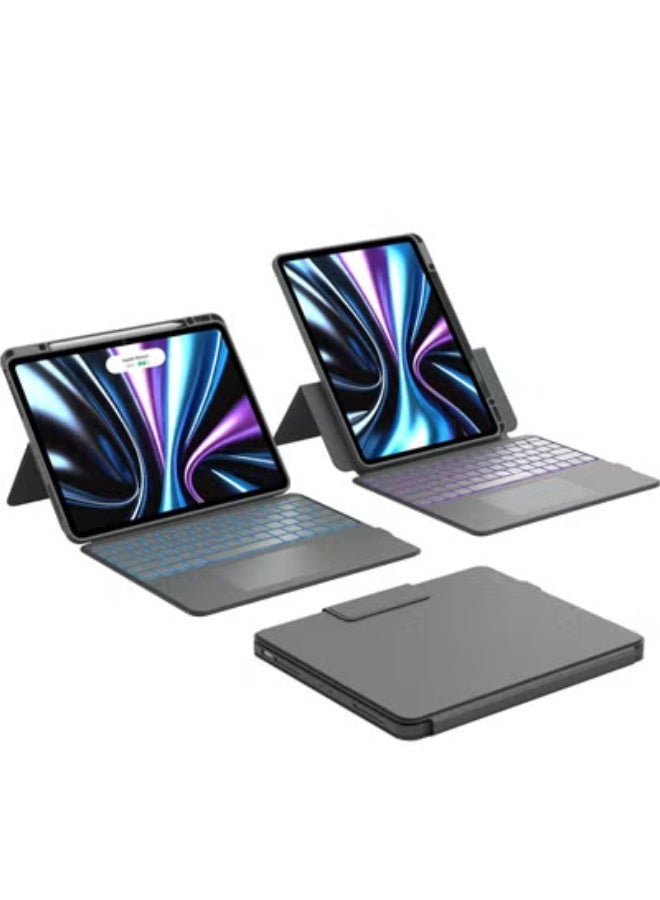 Arabic/English two-language  Keyboard Case for iPad 10th & 11th Generation (A16), Magnetic Detachable Case & 7-Color Backlit,, Smart Trackpad, 15°-180° Adjustable, Portrait/Landscape,  Keyboard for iPad 11th 2025/10th 2022, - Image 1