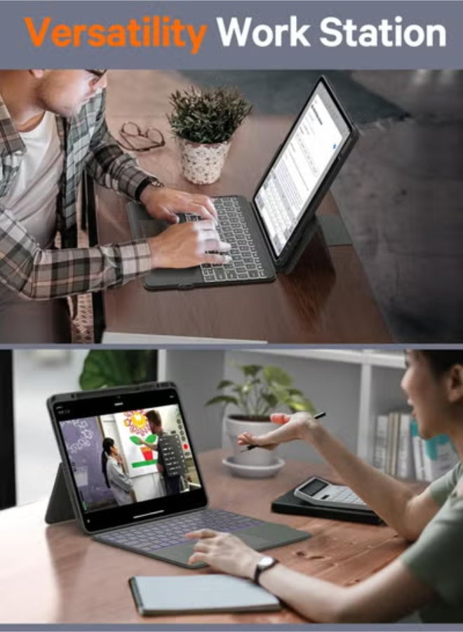 Arabic/English two-language  Keyboard Case for iPad 10th & 11th Generation (A16), Magnetic Detachable Case & 7-Color Backlit,, Smart Trackpad, 15°-180° Adjustable, Portrait/Landscape,  Keyboard for iPad 11th 2025/10th 2022, - Image 3