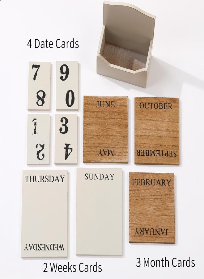 Aovdy Perpetual Calendar Wooden Blocks Calendar for Home Office Desk Date Week Month Accessories (Vintage White Calendar) - Image 3