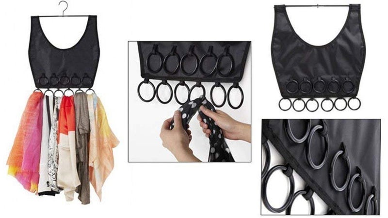 LEXAZO Lexazo Hanging Scarf and Tie Organizer Hanger Rings Foldable Hanger with 10 Hooks for Ties Scarfs Belts  - Image 4