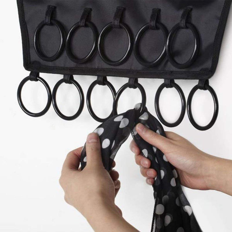 LEXAZO Lexazo Hanging Scarf and Tie Organizer Hanger Rings Foldable Hanger with 10 Hooks for Ties Scarfs Belts  - Image 3