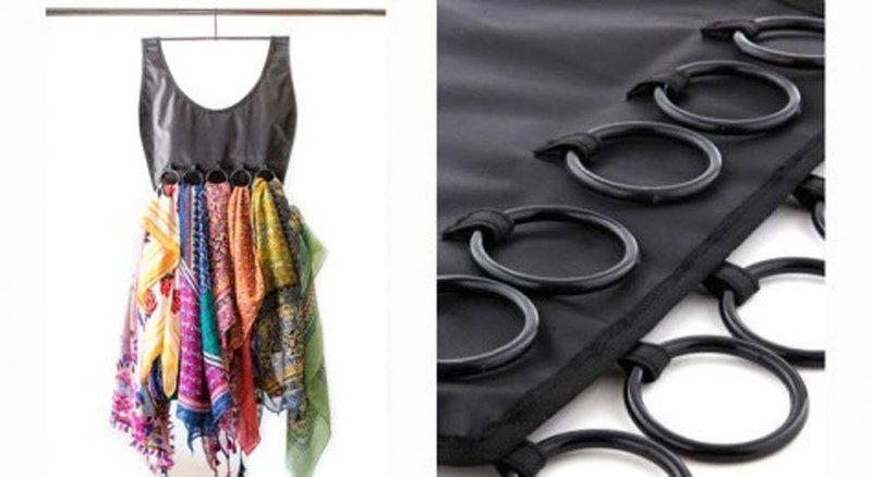 LEXAZO Lexazo Hanging Scarf and Tie Organizer Hanger Rings Foldable Hanger with 10 Hooks for Ties Scarfs Belts  - Image 1