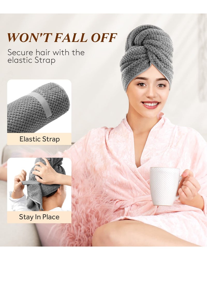 منشفة شعر ميكروفايبر للسيدات، منشفة تجفيف الشعر المضادة للتجاعيد مع حزام مرن، توربان شعر سريع الامتصاص والجفاف لتجفيف الشعر المجعد والطويل والكثيف، رمادي داكن - Image 5