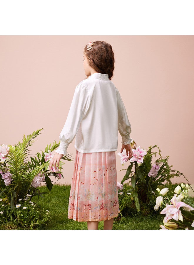 abckids New Chinese Style Set】girls' Autumn 2025 Satin Embroidered Traditional Hanfu Horse-face Skirt Set For Older Kids - Image 5