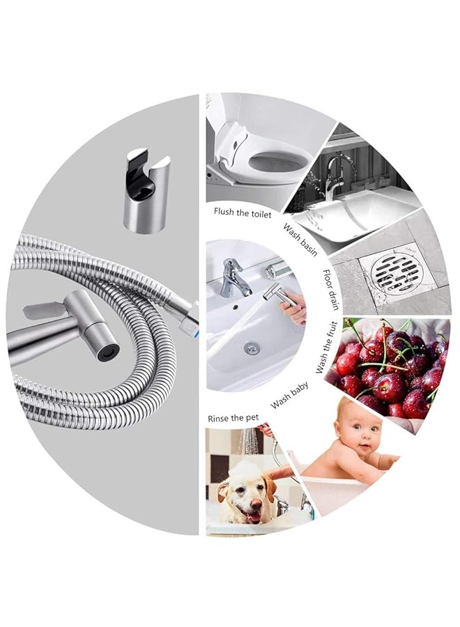 إيروريكس بخاخ بيديت للمرحاض بخاخ حفاضات قماش محمول طقم بخاخ حمام ملحق بخاخ مع خرطوم من الفولاذ المقاوم للصدأ سهل التركيب ضغط ماء رائع للاستحمام الحيوانات الأليفة النظافة النسائية - Image 4