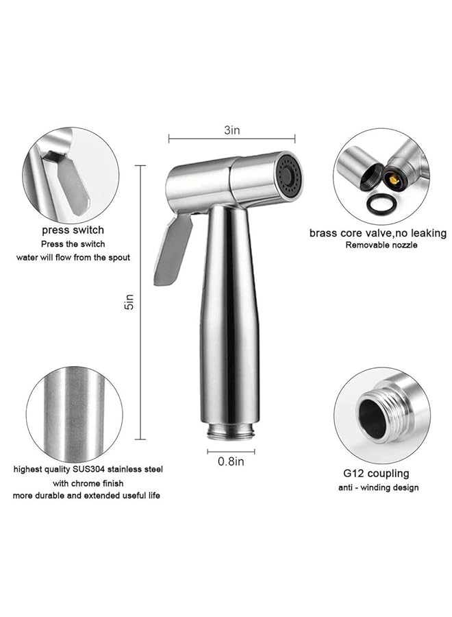 إيروريكس بخاخ بيديت للمرحاض بخاخ حفاضات قماش محمول طقم بخاخ حمام ملحق بخاخ مع خرطوم من الفولاذ المقاوم للصدأ سهل التركيب ضغط ماء رائع للاستحمام الحيوانات الأليفة النظافة النسائية - Image 5