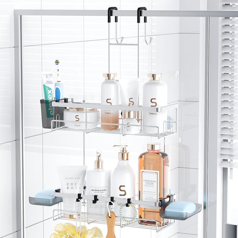Aitatty Over the Door Hanging Shower Caddy: Rustproof Hanging Organizer over the Door - No Drilling Bathroom Rack for Inside Shower Chrome - Image 1