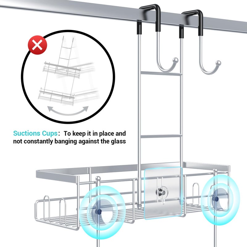 Aitatty Over the Door Hanging Shower Caddy: Rustproof Hanging Organizer over the Door - No Drilling Bathroom Rack for Inside Shower Chrome - Image 3