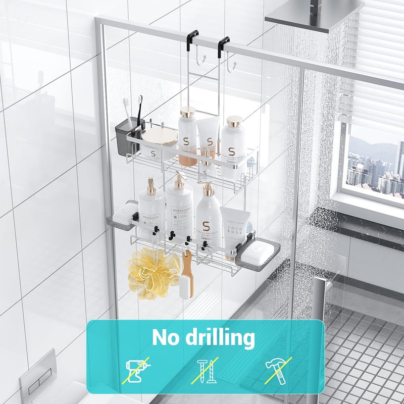 Aitatty Over the Door Hanging Shower Caddy: Rustproof Hanging Organizer over the Door - No Drilling Bathroom Rack for Inside Shower Chrome - Image 5