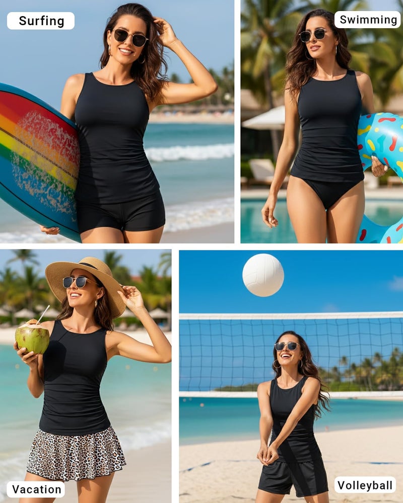 Daci Black Tankini Tops for Women High Neck Swim Top Tummy Control Bathing Suit Top Modest Swim Tank Top No Bottom L - Image 2