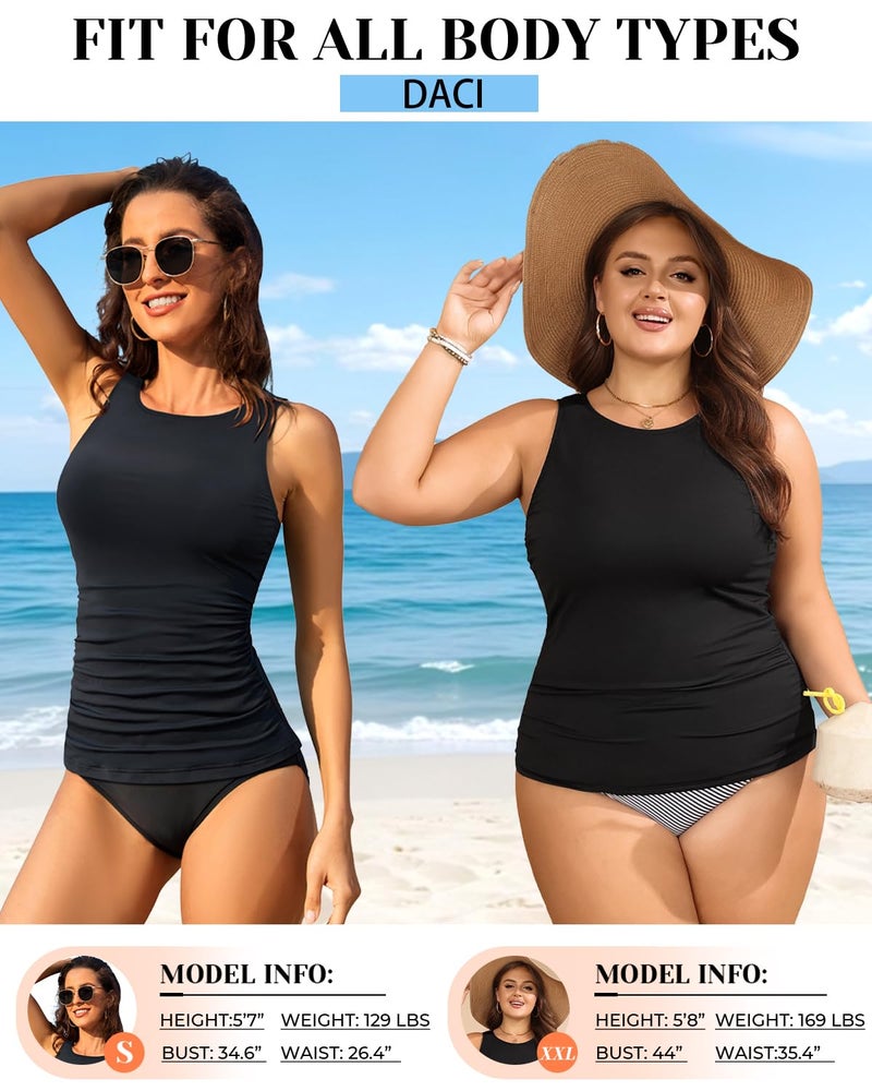 Daci Black Tankini Tops for Women High Neck Swim Top Tummy Control Bathing Suit Top Modest Swim Tank Top No Bottom L - Image 5