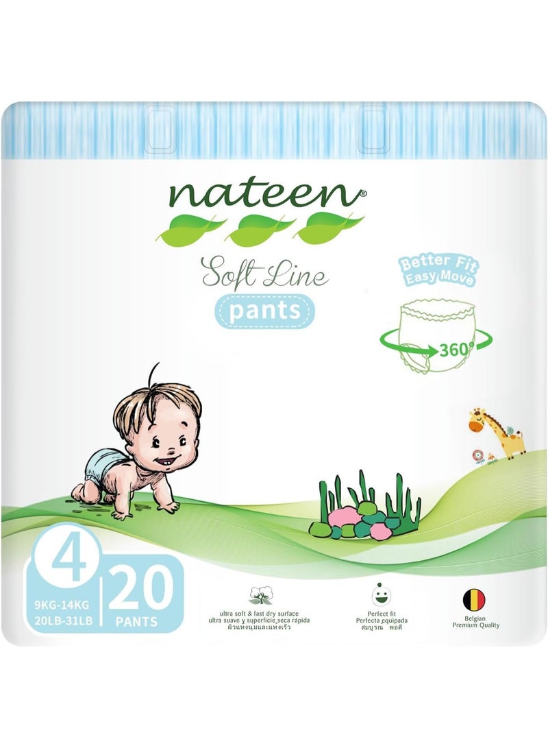 nateen Soft Line Baby Pants Diapers,Size 4 (9-14kg),Large Baby Pull Ups,20 Count Diaper Pants,Super Soft and Breathable Baby Diapers (20 Count) - Image 1