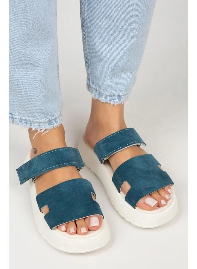 Manijero  Seina Women's Genuine Leather strap Slippers - Petrol for Women | Best Price UAE