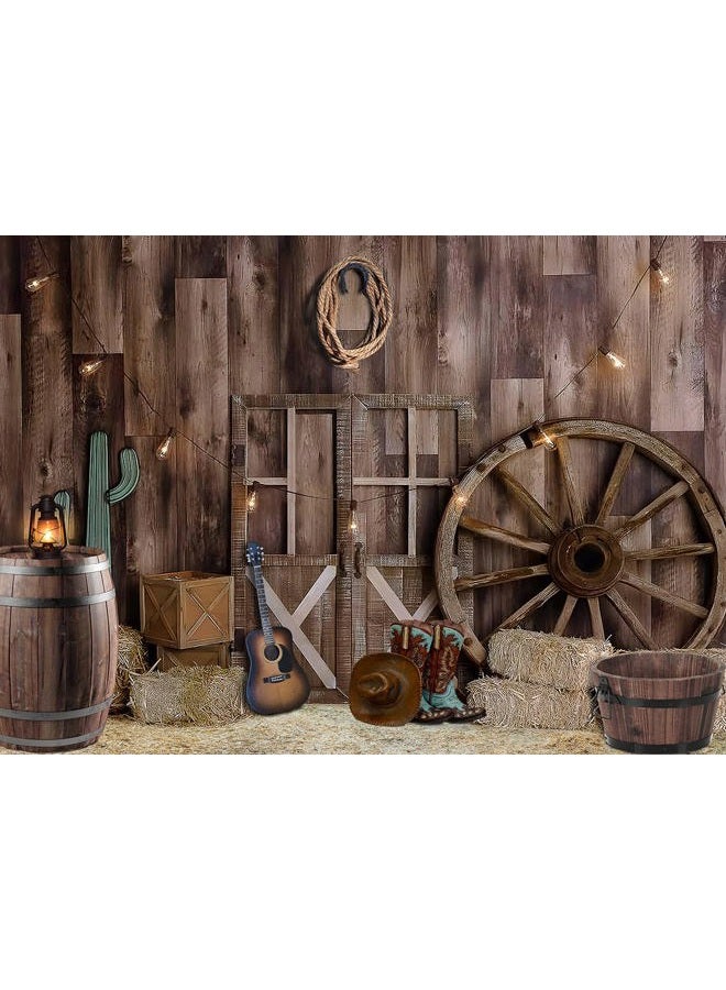 Alltten 8x6ft Western Cowboy Backdrop Cowboy Party Photography Backdrop Wild West Vintage Wooden House Barn Door Party Decorations Western Theme Background Banner Props F69 - Image 2