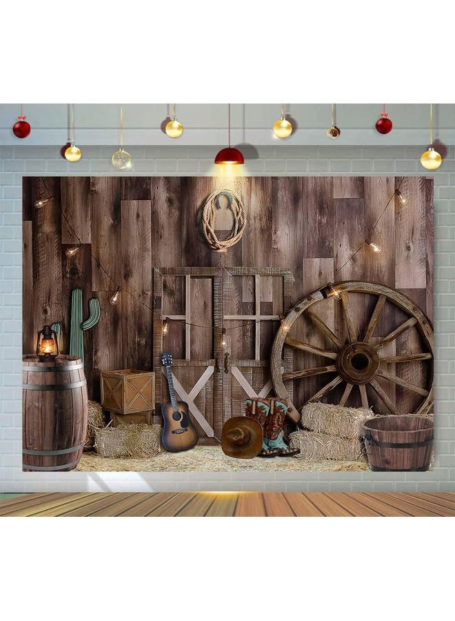 Alltten 8x6ft Western Cowboy Backdrop Cowboy Party Photography Backdrop Wild West Vintage Wooden House Barn Door Party Decorations Western Theme Background Banner Props F69 - Image 1
