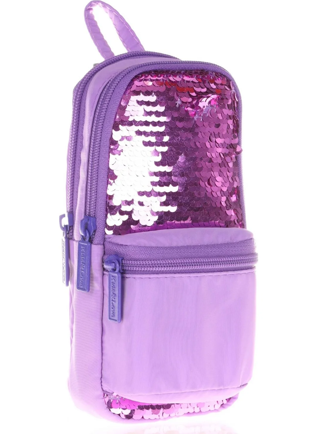 KAUKKO Magical Girl's Sequined Lilac Three Compartment Pencil Bag - Purse Shaped