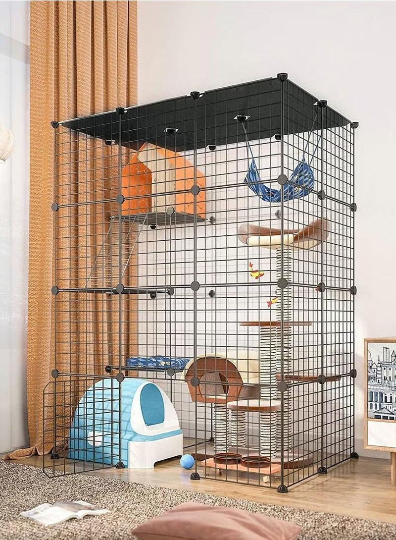 XiuWoo Large Cat Cage Indoor DIY Cat Playpen Detachable Metal Wire Kennels Crate, Large Exercise Place Ideal for 1-3 Cat, Without Platform, black - Image 5