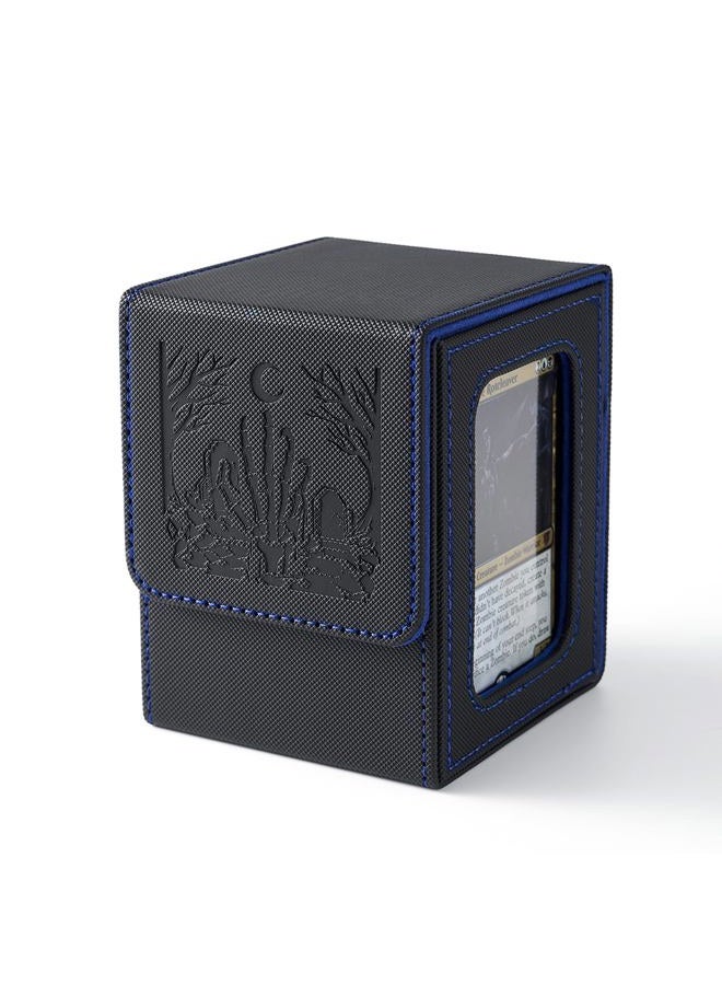 Venssu MTG Deck Box with Commander Display, Zombie Card Deck Case Fits 100 Double Sleeved Cards, TCG Card Storage Box with 2 Dividers and 1 Toploader (Black and Blue) - Image 1