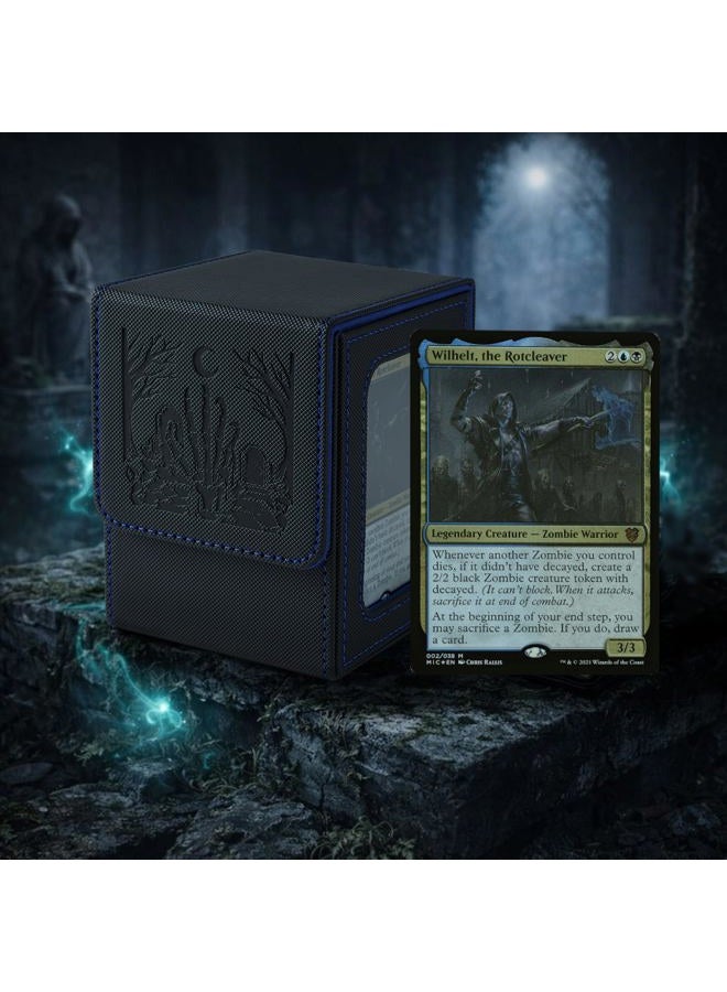Venssu MTG Deck Box with Commander Display, Zombie Card Deck Case Fits 100 Double Sleeved Cards, TCG Card Storage Box with 2 Dividers and 1 Toploader (Black and Blue) - Image 3