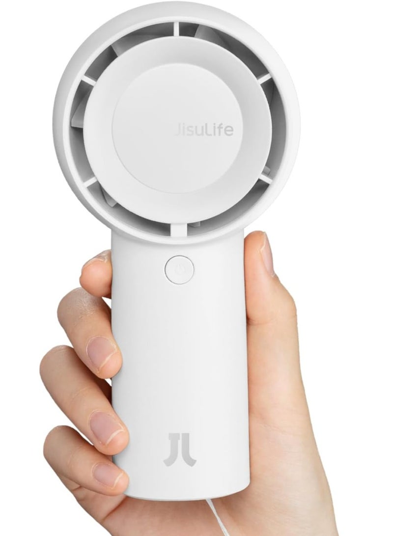 JISULIFE Handheld Turbo Fan [16H Max Cooling Time] Mini Portable, 4500mAh USB Rechargeable Personal, Battery Operated Small Pocket Fan with 5 Speeds for Travel/Outdoor/Home/Office - White - Image 1