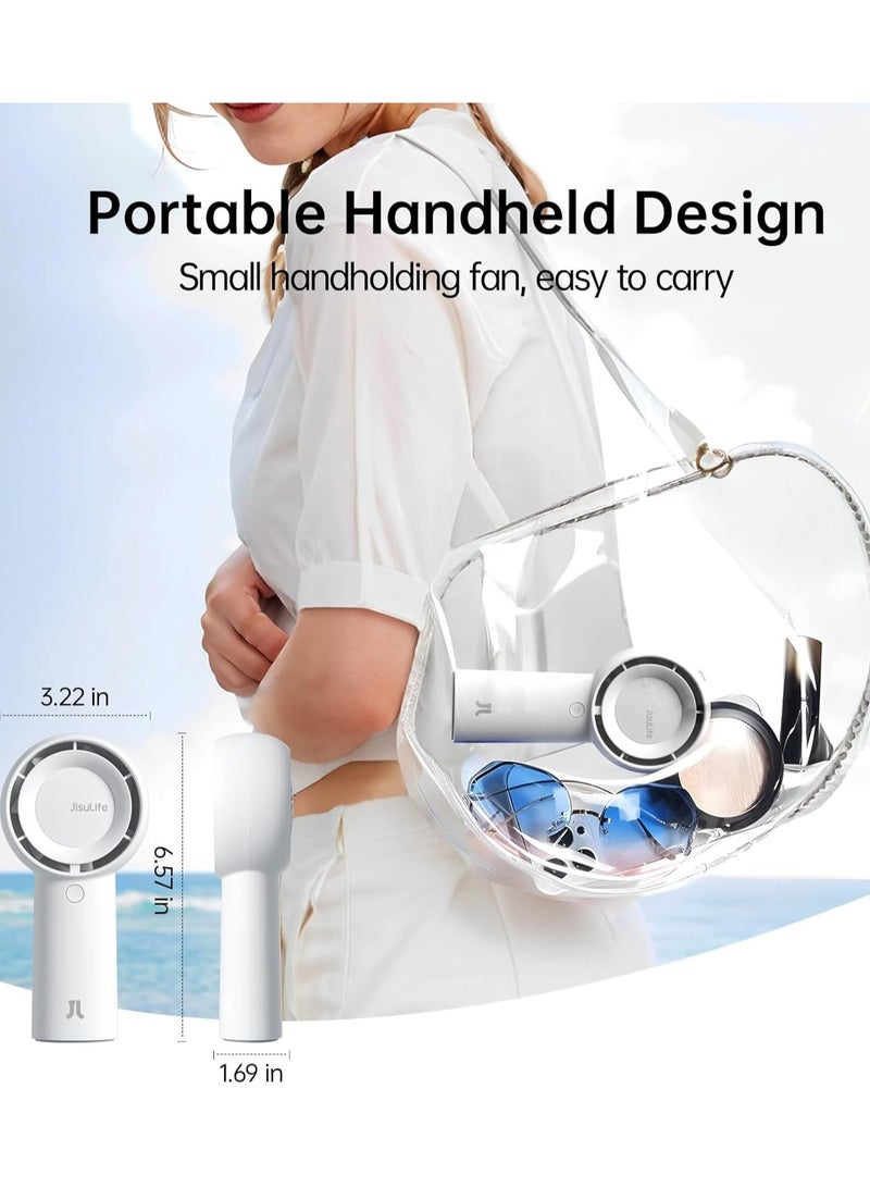 JISULIFE Handheld Turbo Fan [16H Max Cooling Time] Mini Portable, 4500mAh USB Rechargeable Personal, Battery Operated Small Pocket Fan with 5 Speeds for Travel/Outdoor/Home/Office - White - Image 4