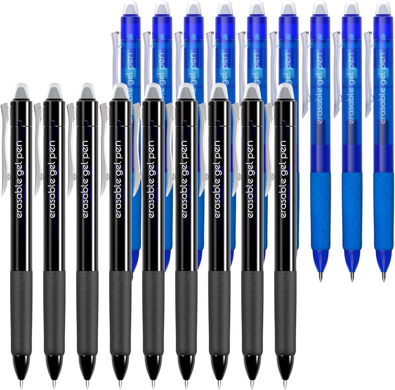Vanstek 18 Pack Retractable Erasable Gel Pens Clicker, 9 Black & 9 Blue, Fine Point(0.7), Make Mistakes Disappear, Premium Comfort Grip Black & Blue Ink for Writting, Note Taking and Crossword Puzzles - Image 1