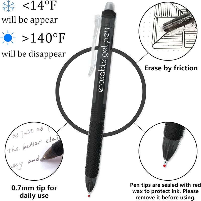 Vanstek 18 Pack Retractable Erasable Gel Pens Clicker, 9 Black & 9 Blue, Fine Point(0.7), Make Mistakes Disappear, Premium Comfort Grip Black & Blue Ink for Writting, Note Taking and Crossword Puzzles - Image 3