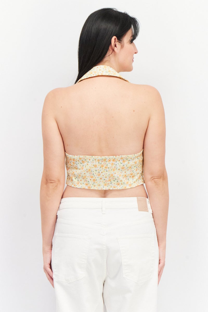 Asos Design Women Halter Neck Sleeveless Floral Print Top, Yellow - Image 2