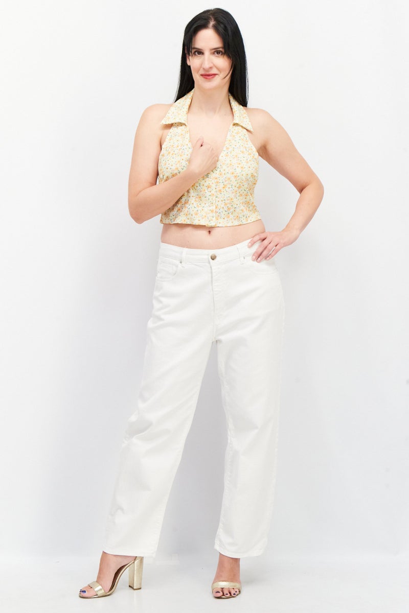 Asos Design Women Halter Neck Sleeveless Floral Print Top, Yellow - Image 4