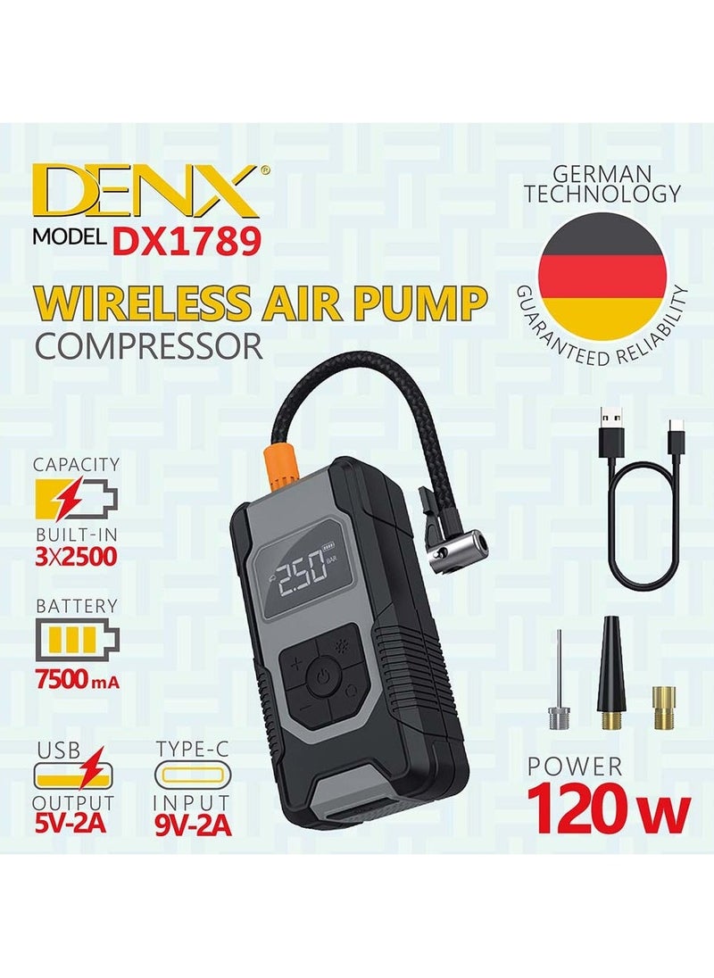 Denx 120W Cordless Car Tire Air Inflator With Portable Charger High Bright Led Flashlight And Powerful Rechargeable Lithium Battery  - Image 4