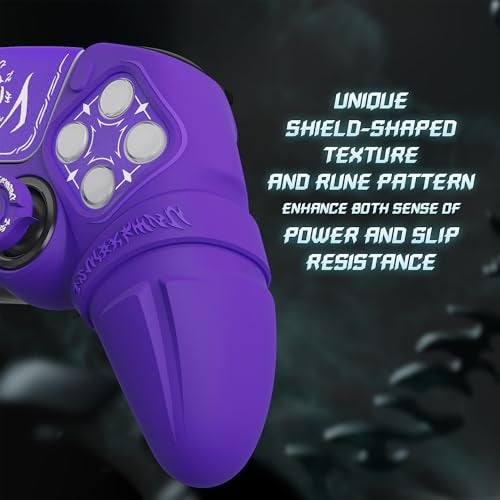 PlayVital Runes Edition Silicone Cover Skin for ps5 Controller with Thumb Grips & Touchpad Skin & D-pad Area Sticker, Anti-slip Controller Grip Cover Compatible with ps5 Charging Dock- Purple - Image 4