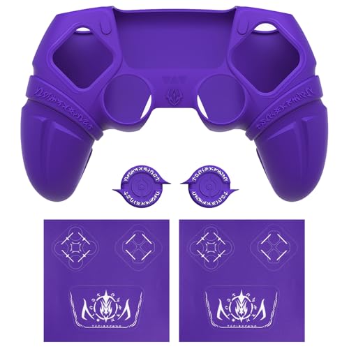 PlayVital Runes Edition Silicone Cover Skin for ps5 Controller with Thumb Grips & Touchpad Skin & D-pad Area Sticker, Anti-slip Controller Grip Cover Compatible with ps5 Charging Dock- Purple - Image 2