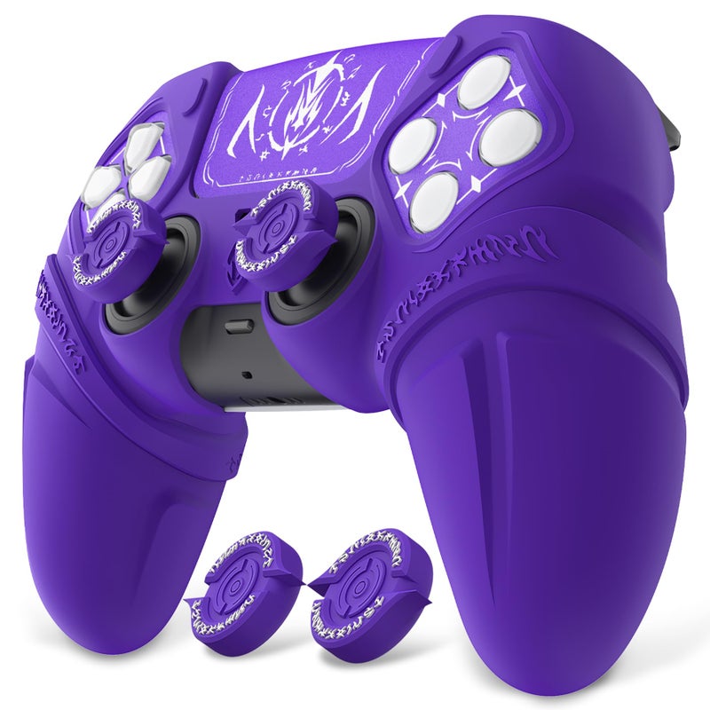 PlayVital Runes Edition Silicone Cover Skin for ps5 Controller with Thumb Grips & Touchpad Skin & D-pad Area Sticker, Anti-slip Controller Grip Cover Compatible with ps5 Charging Dock- Purple - Image 3