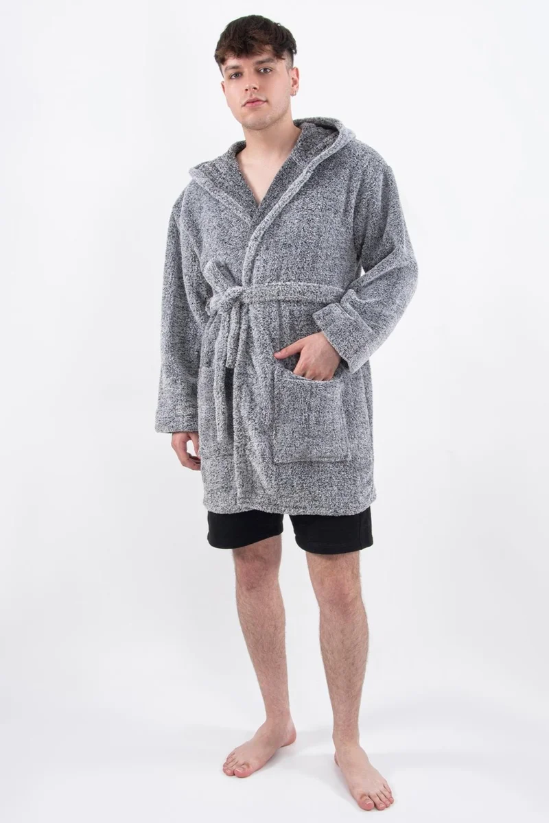 Maison Art Plain Unisex Dressing Gown Bathrobe Wellsoft Plush Hooded Dressing Gown for Men and Women